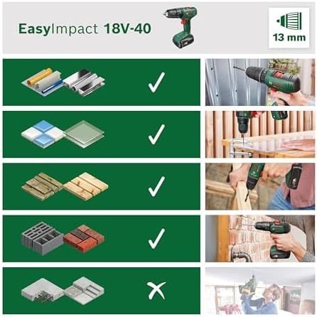 Bosch Perceuse-visseuse sans fil EasyImpact 18V-40, 1 Batterie 2,0 Ah, Coffret de Transport