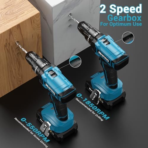 MHPRO Perceuse Visseuse Sans Fil 21V, 42N.m, 2 Batteries 2.0Ah, 24 Accessoires