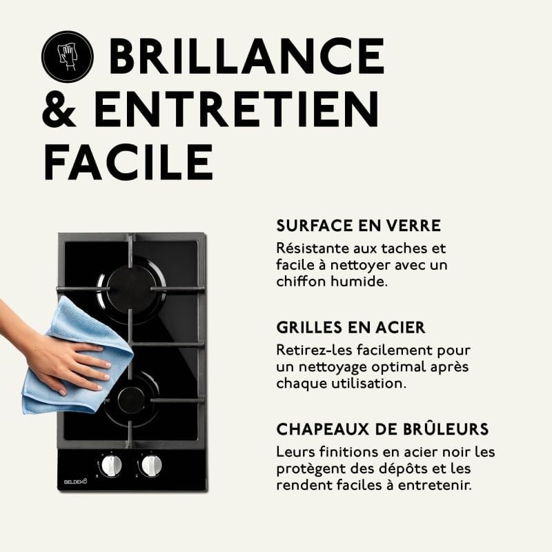 Plaque Induction 2 Feux, Verre Noir, Puissance 4000W, Gaz Naturel