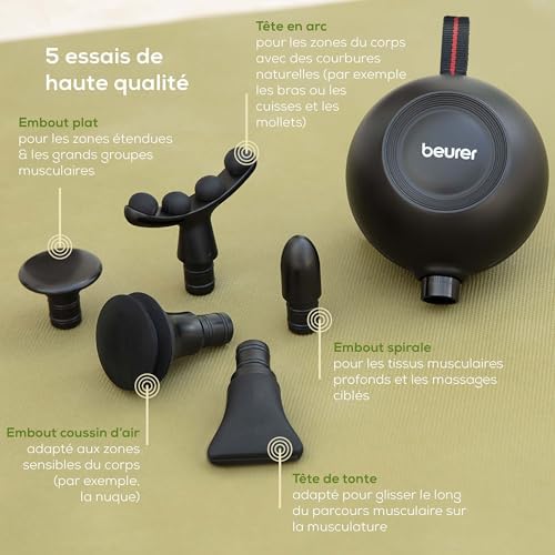 Beurer Pistolet de Massage MG 101, Design Ergonomique, Capteur de Pression, 5 Embouts