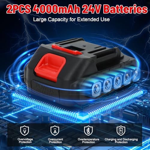 Ykall Souffleur de Feuilles sans Fil 24 V, Moteur sans Balais, 2 Batteries 4000 mAh