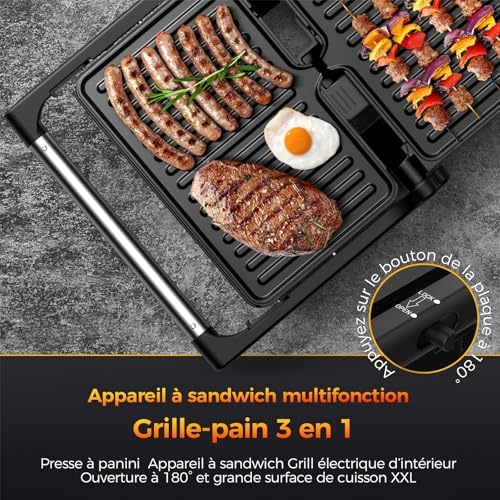 YASHE Appareil à Croque-Monsieur, Modèle ABC183, Plaques XXL Antiadhésives, 1500W