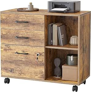 Armoire de Classement Mobile - 3 Tiroirs avec Serrure - Support d'Imprimante