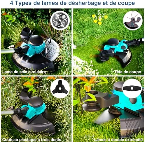 Coupe Bordure sans Fil 21V, Debroussailleuse Electrique 3-en-1 avec Moteur sans Balai