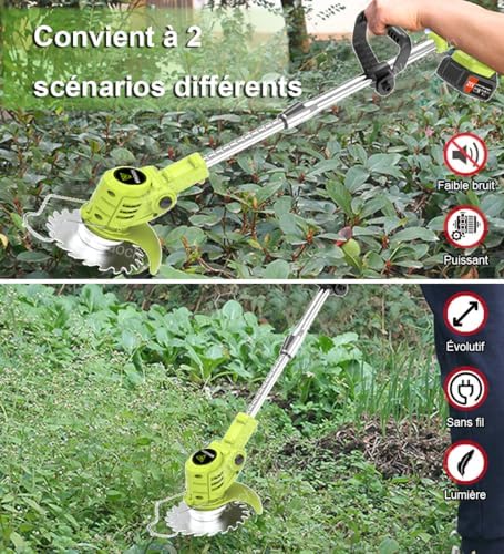 Coupe Bordure Léger 21V, Debroussailleuse Electrique sans Fil, 2 Batteries 2,0 Ah