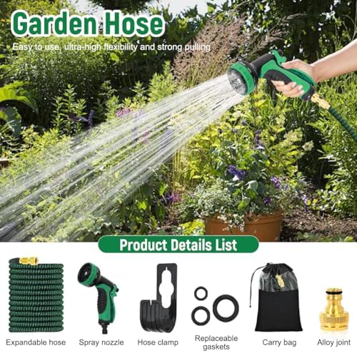 Tuyau d'Arrosage Extensible 30m, Vert, avec Buse 10 Fonctions et Raccords en Laiton