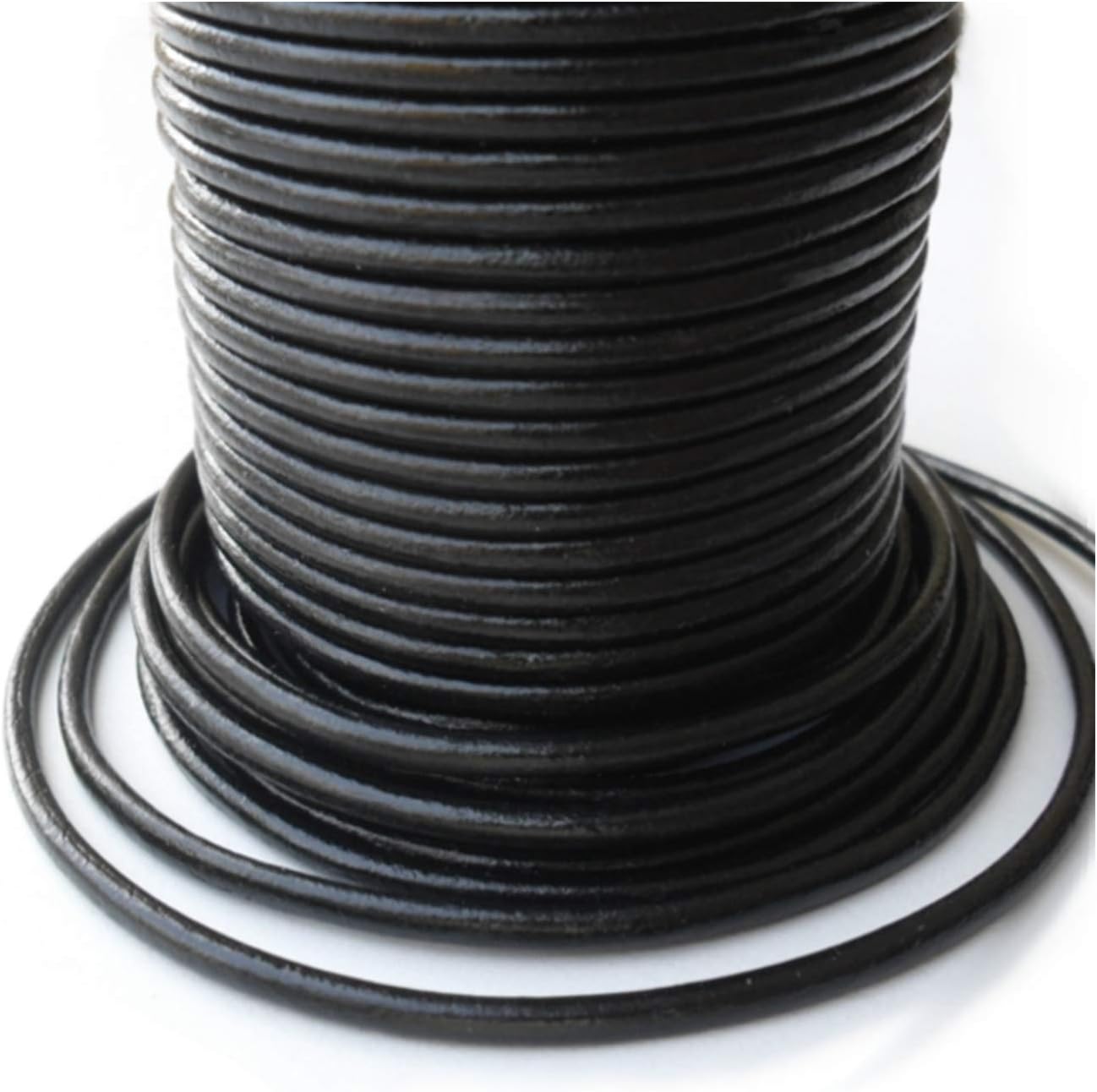 Cordon en Cuir - 100m - Rond Ø 1,5mm - Noir