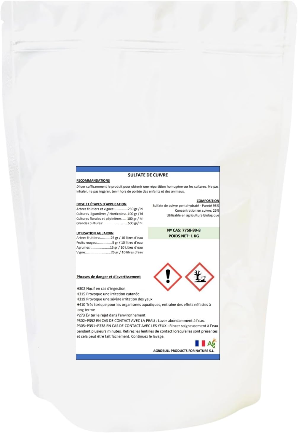 Engrais pour Pelouses - Sulfate de Cuivre 99% - 5KG
