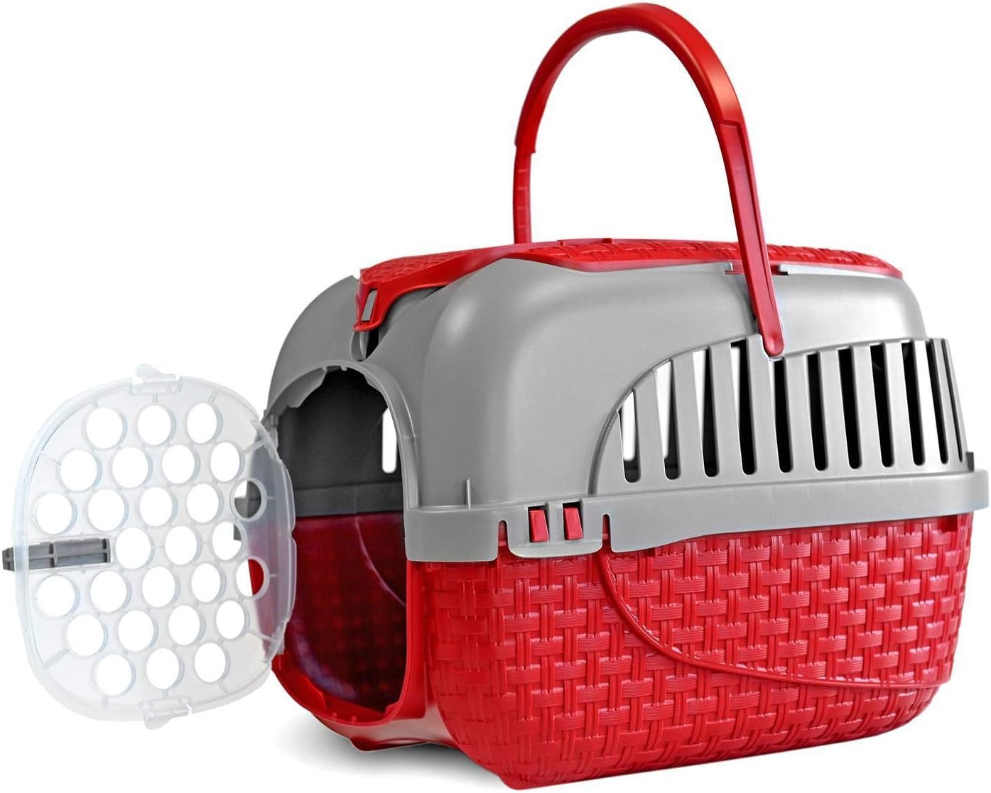 Boîte de Transport pour Animaux - Robuste et Sécurisée - Gris/Rouge