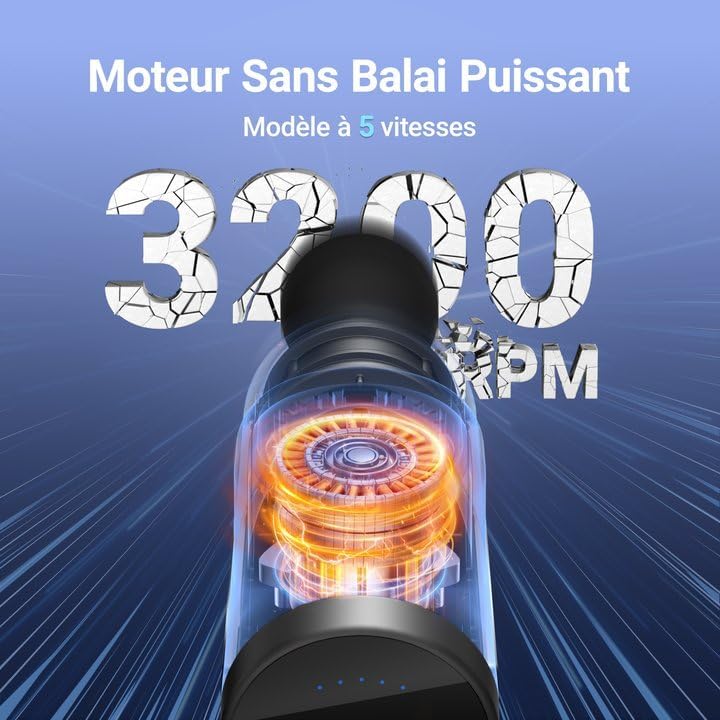 MERACH Pistolet de Massage Électrique, Modèle M019, 6 Têtes Réglables, 5 Vitesses