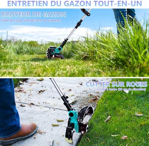 Coupe Bordure sans Fil 21V, Debroussailleuse Electrique 3-en-1 avec Moteur sans Balai