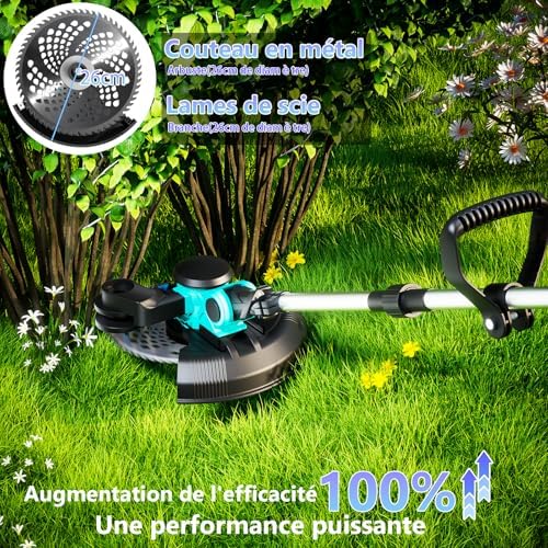 Coupe Bordure sans Fil 21V, Debroussailleuse Electrique 3-en-1 avec Moteur sans Balai