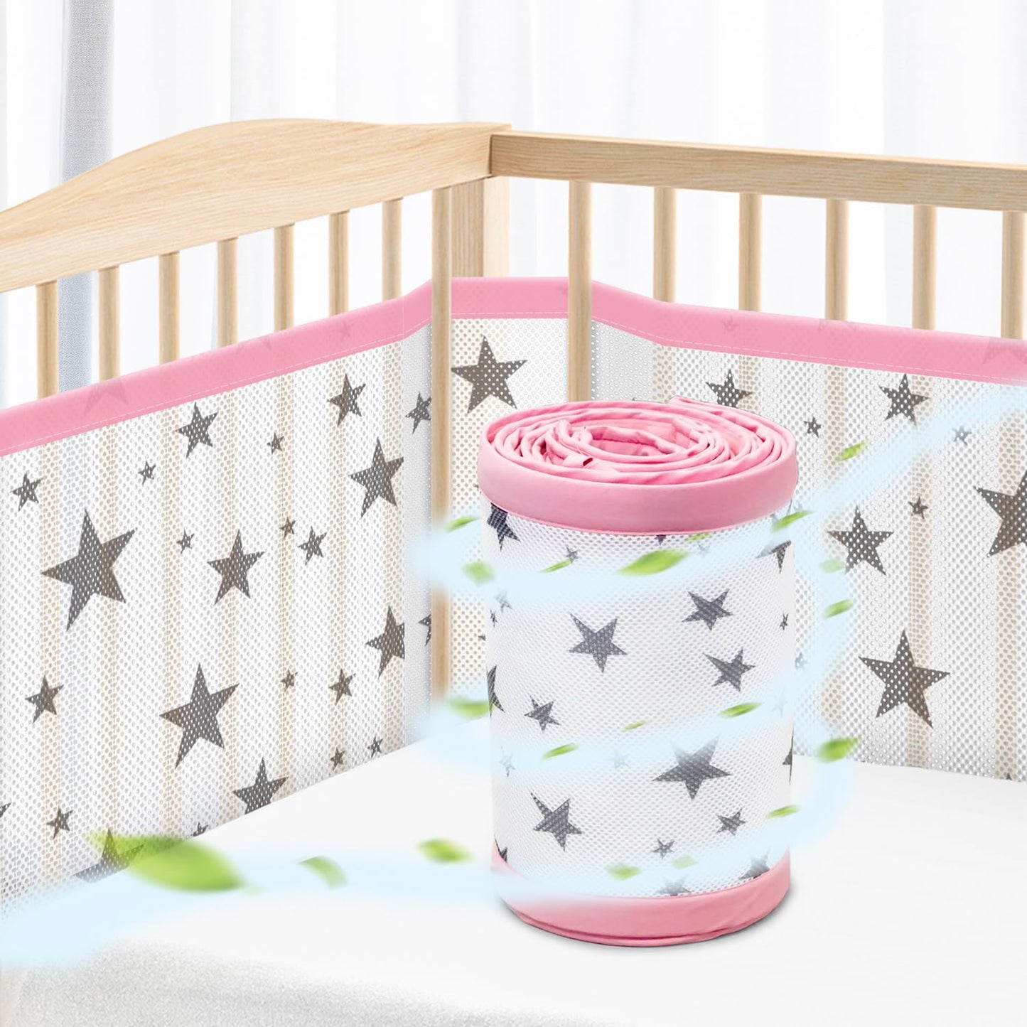 Tour de Lit Bébé - Maille Respirante - Motif Étoile Rose