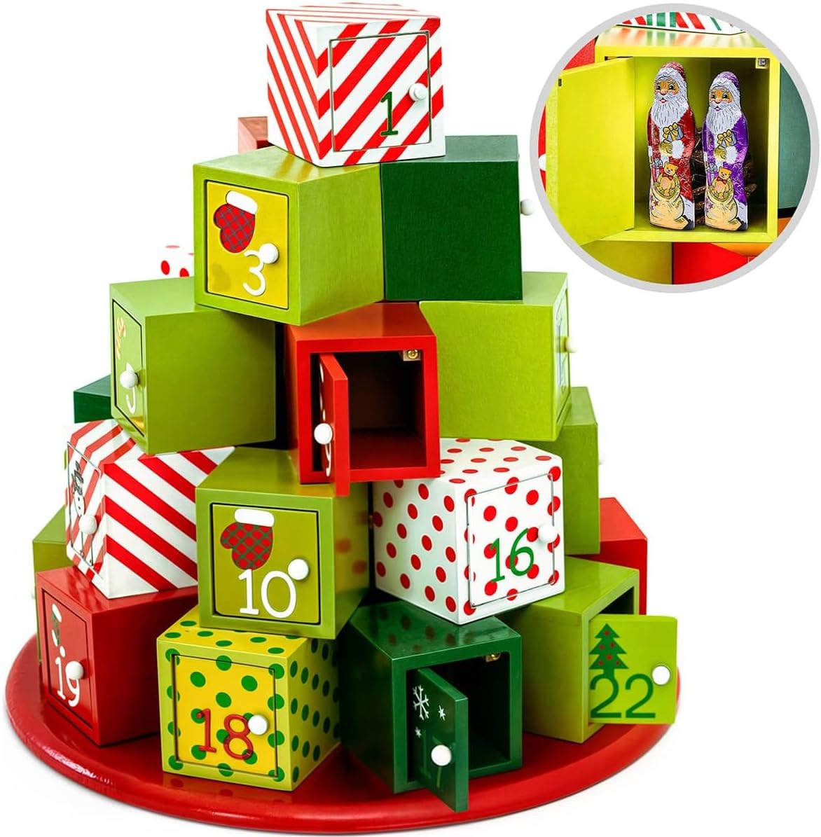 Calendrier de l'Avent en Bois - Montagne de Cadeaux - Réutilisable et Durable