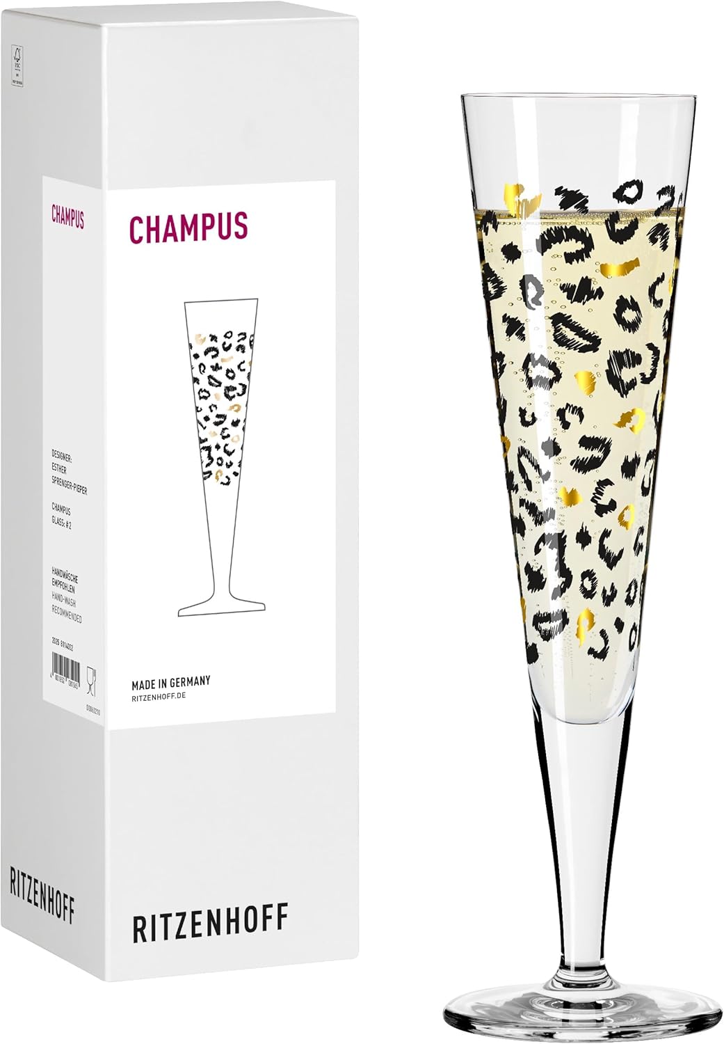 Flûte à Champagne - Motif Léopard Doré - Verre en Cristal 200 ml