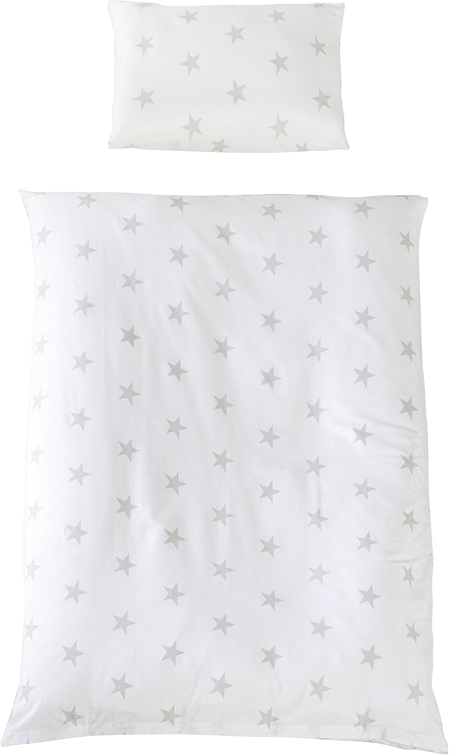 Parure de Lit Bébé - 100% Coton Doux - Motif Étoiles Grises
