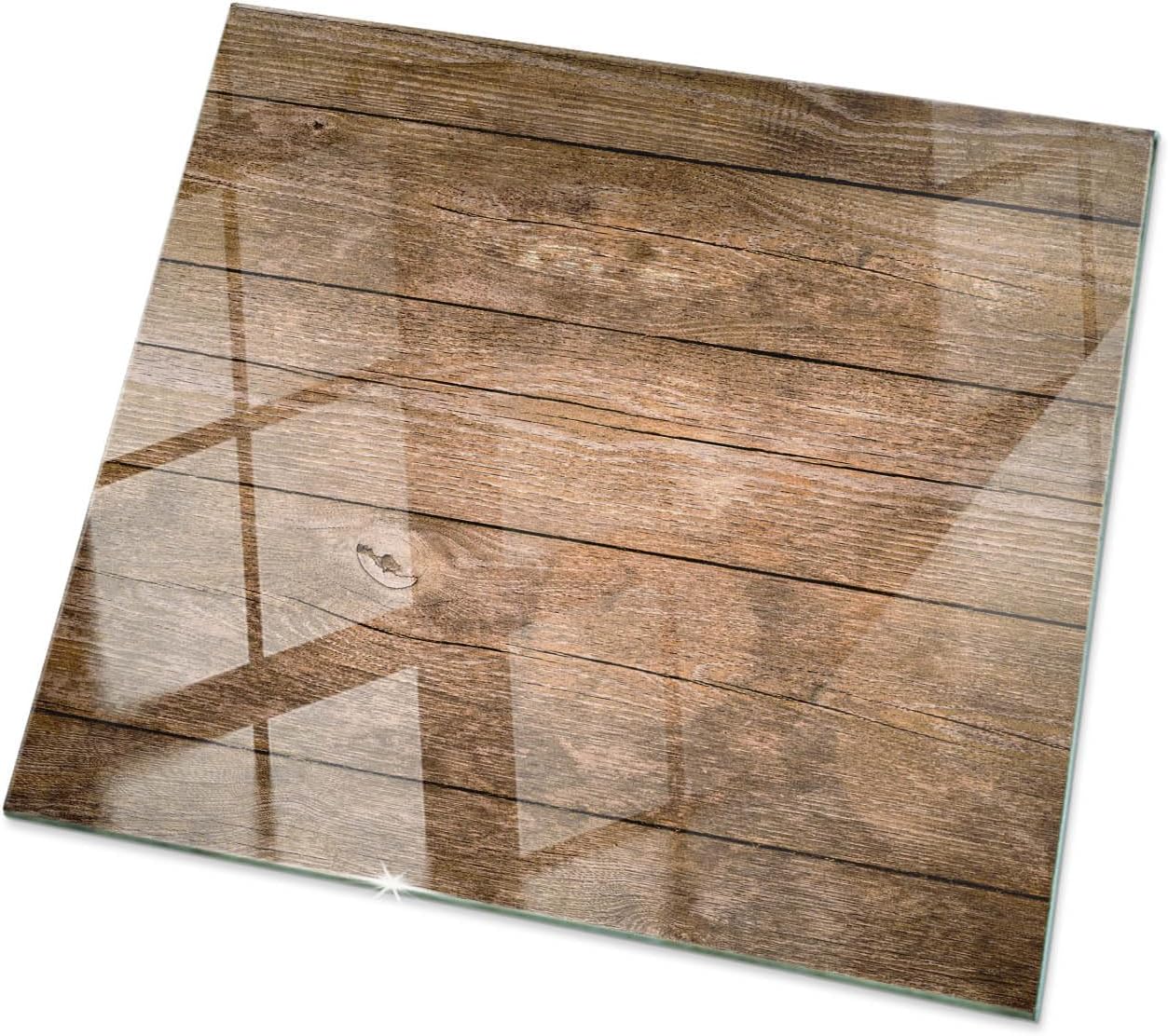 Plaque de Table en Verre Trempé - Surface Lisse - Motif Planches de Bois
