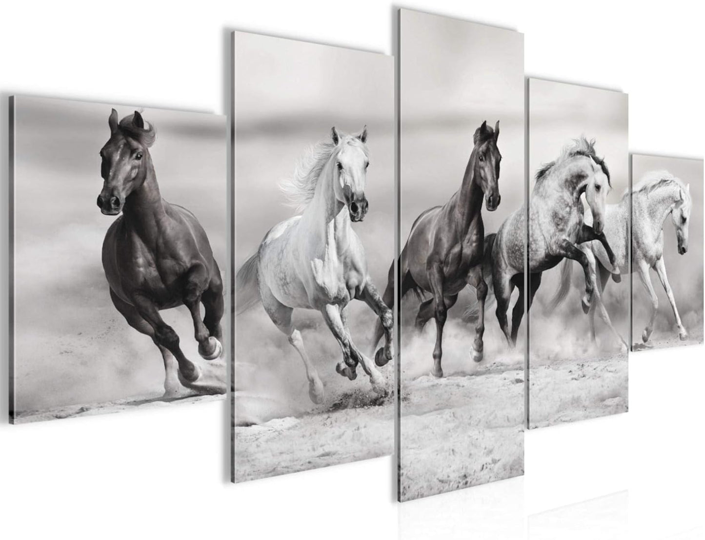 Tableau Murale - Impression sur Toile Non Tissée - Chevaux Noir et Blanc