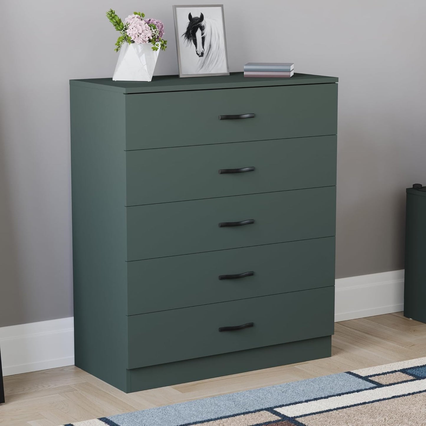 Commode à 5 Tiroirs - Design Moderne - Vert Jasper