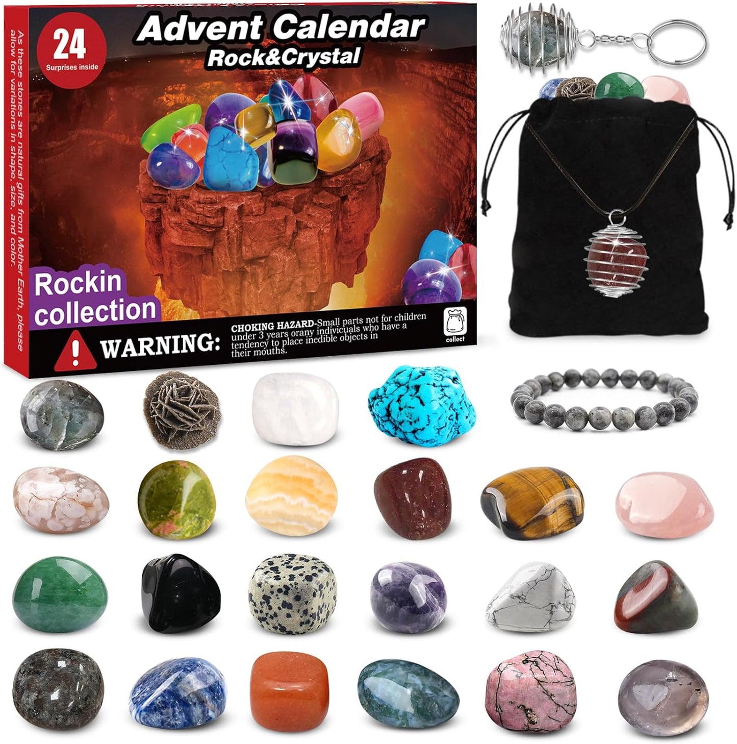 Calendrier de l'Avent Cristal - 24 Jours de Pierres Précieuses - Cadeau Éducatif