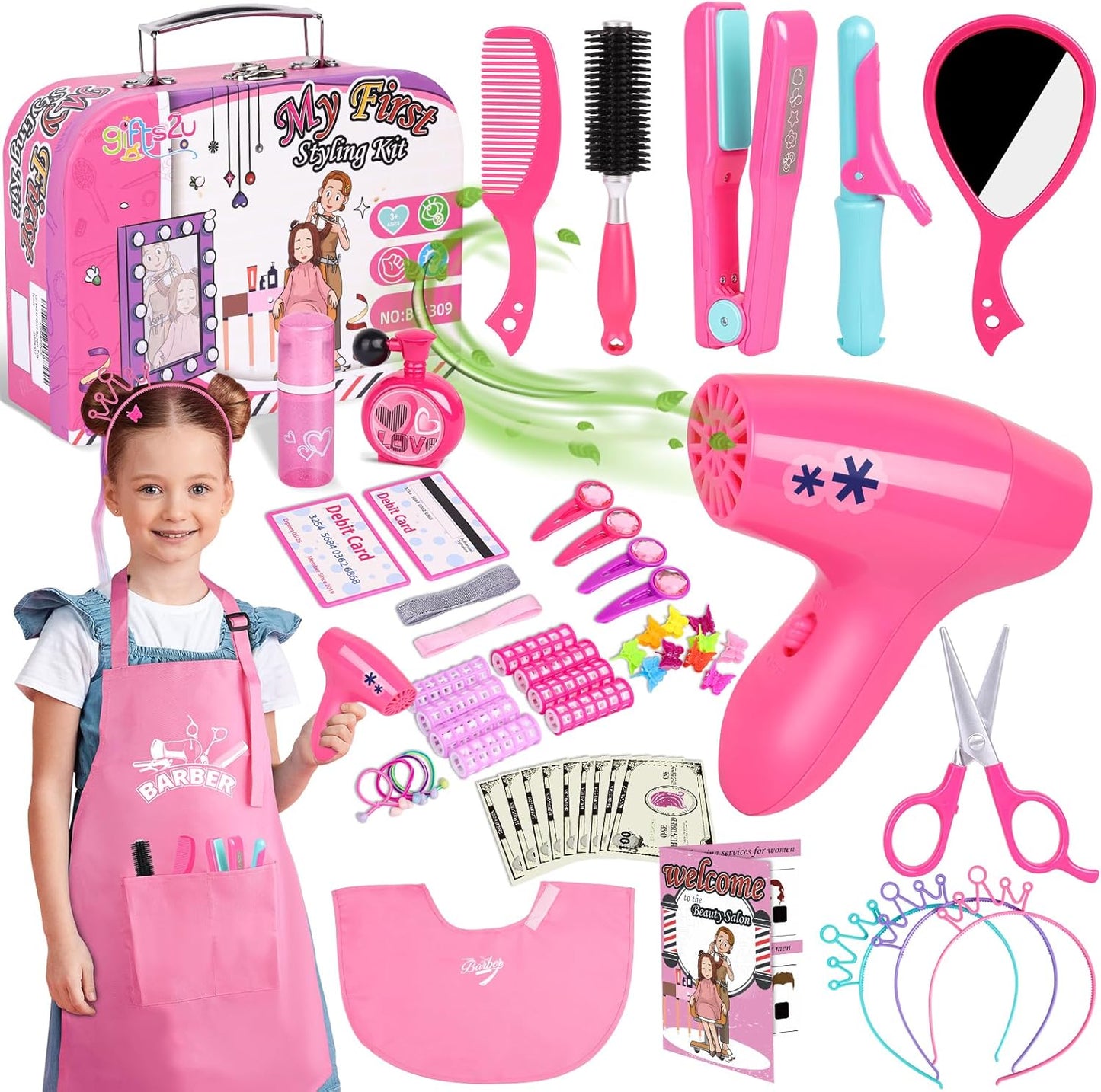 Ensemble de Salon de Beauté pour Filles - Kit de Coiffure - 58 Accessoires