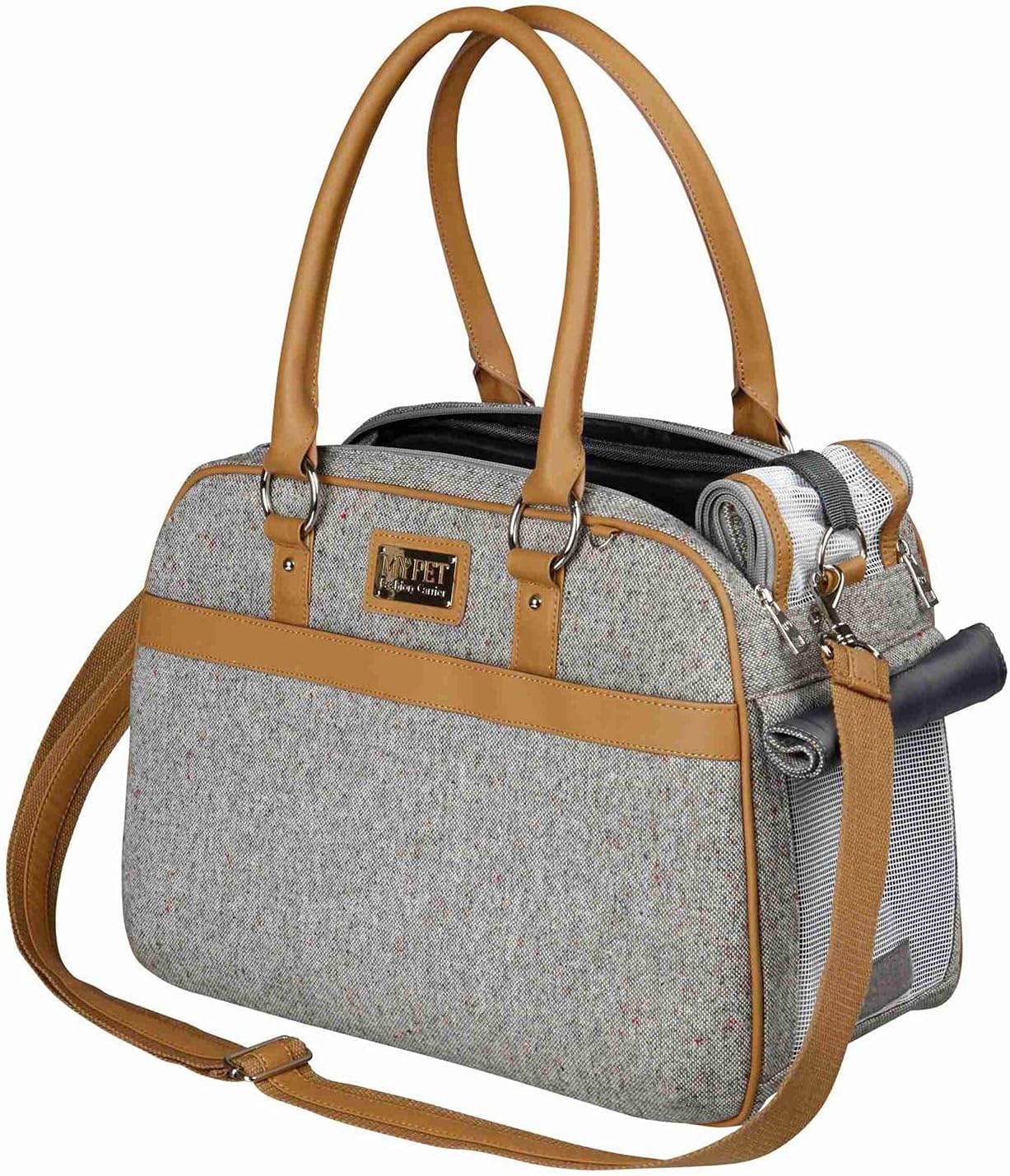 Sac de Transport pour Chiens - Tissu et Cuir Artificiel - Bretelle Ajustable