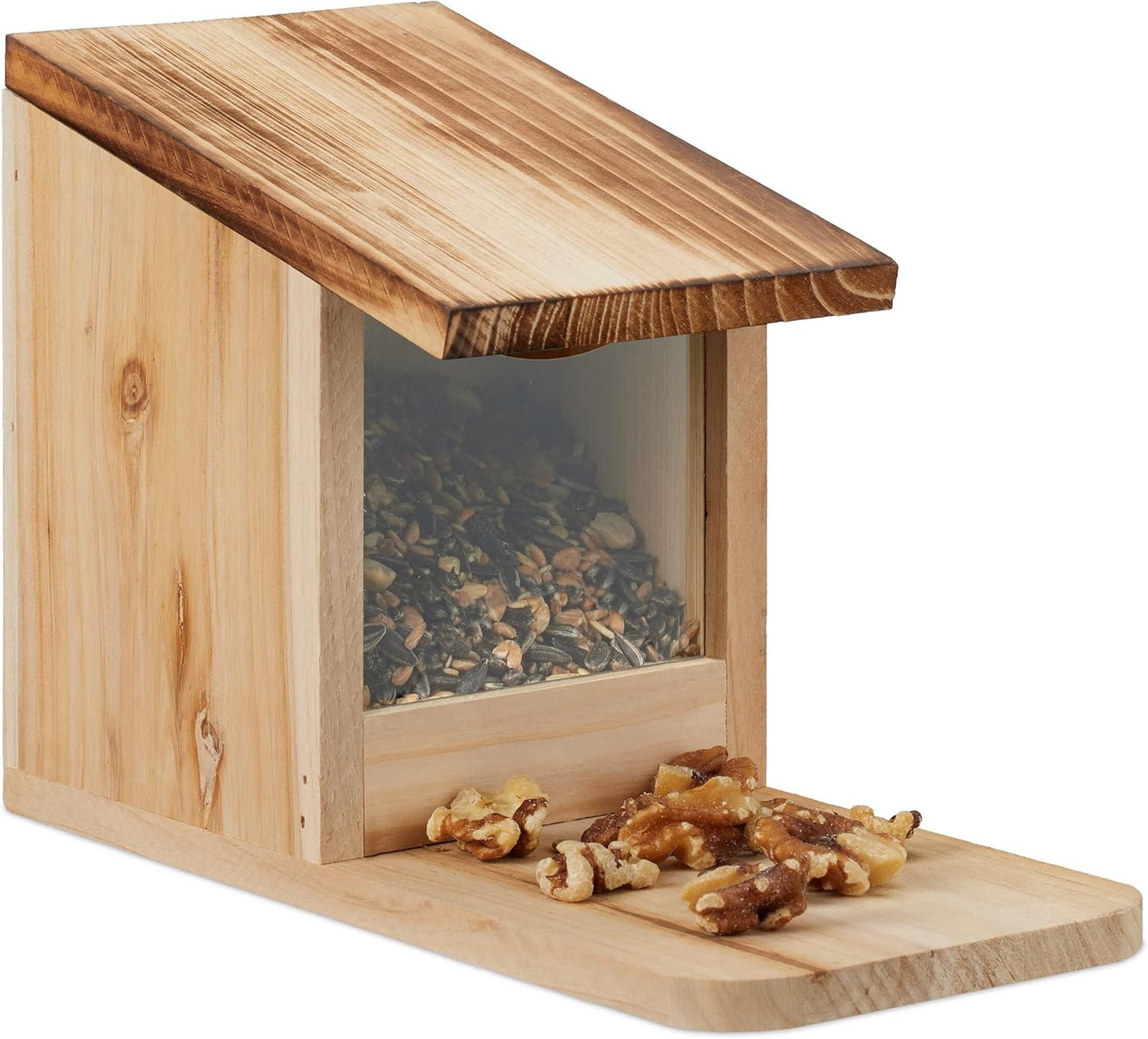 Mangeoire pour Écureuils - Toit Ouvrant - Bois Naturel