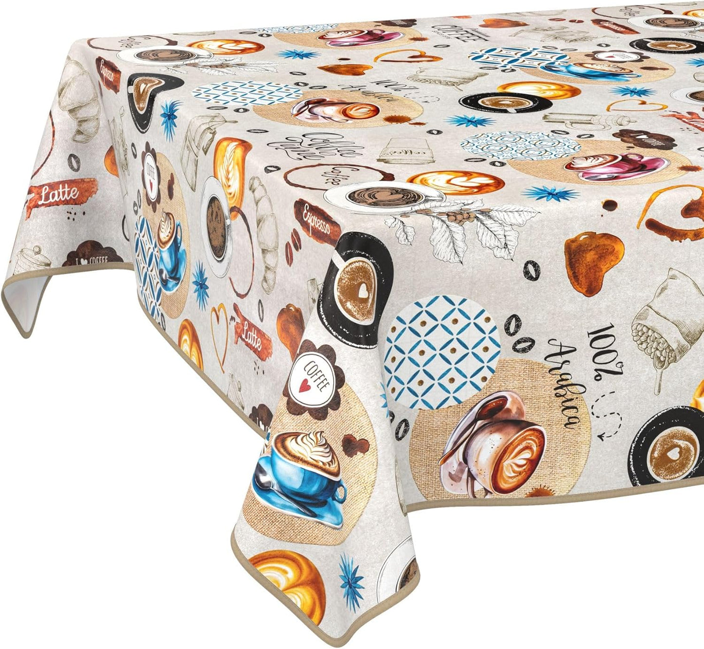 Nappe en Toile Cirée - Imperméable et Lavable - Motif Café