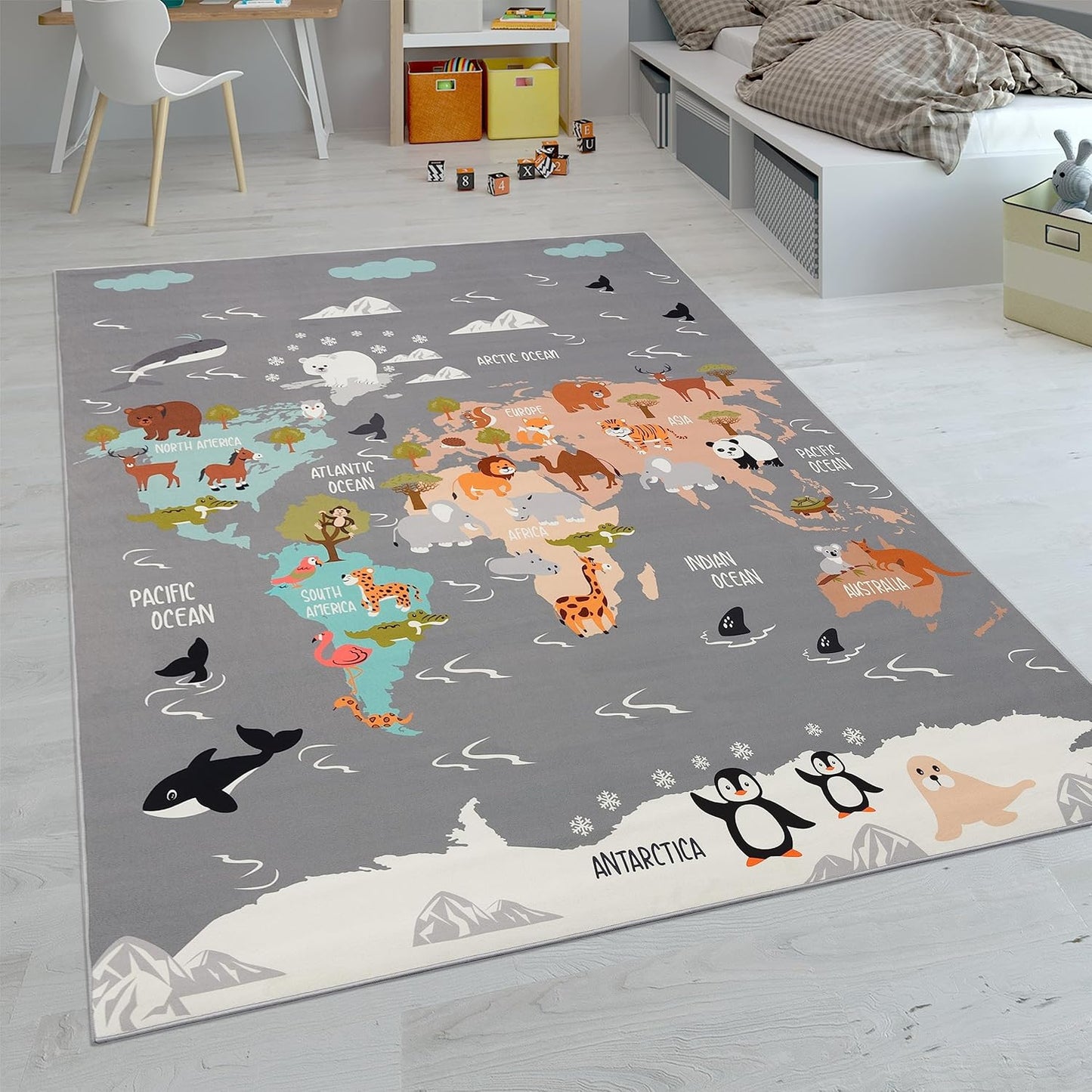 Tapis Enfant Moderne - Antidérapant - 120x160 cm Gris