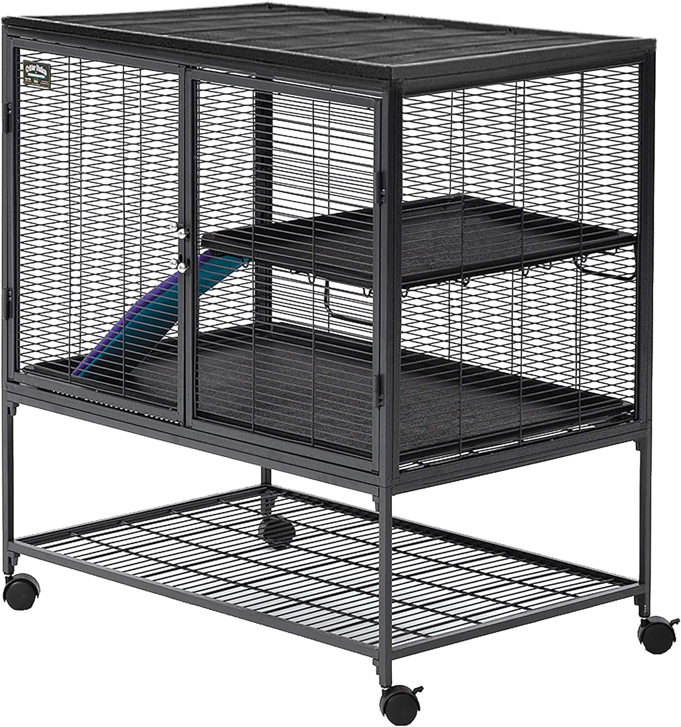 Cage pour Petits Animaux - Double Porte - Roulettes Verrouillables