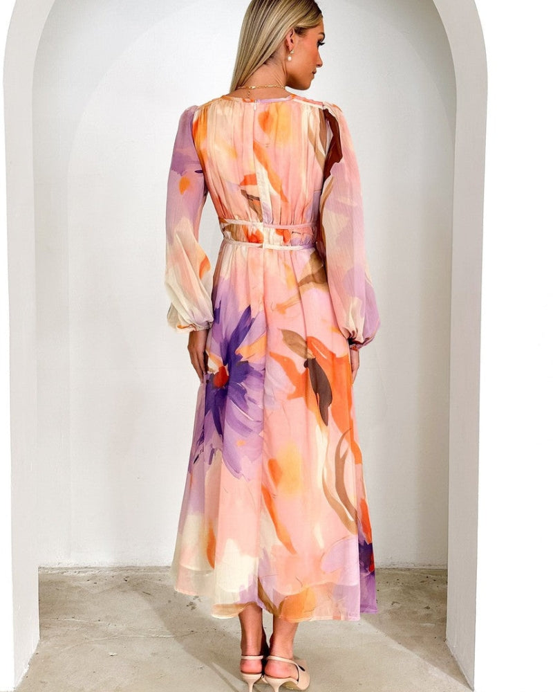 BARONA - ROBE MAXI CHIC MULTICOLORE À MANCHES LONGUES