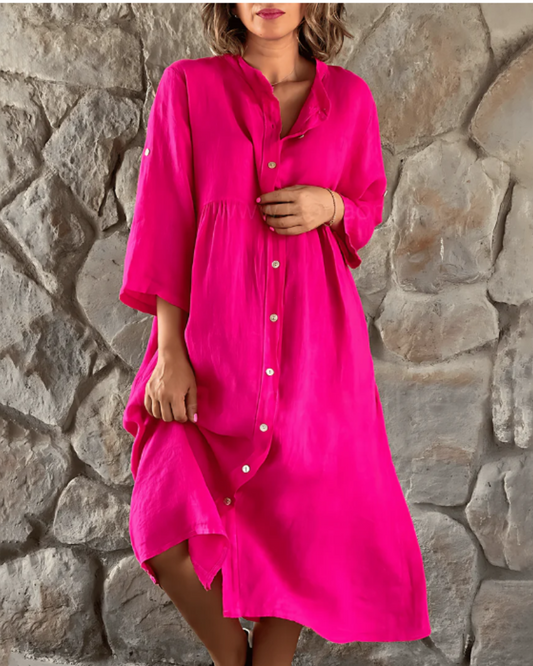 ADARE - Robe Décontractée en Coton et Lin