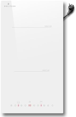 Plaque Induction 2 Feux avec Prise, 30CM, Blanc, Contrôle Tactile