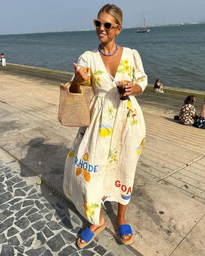 ANNI – Robe en Lin Imprimée