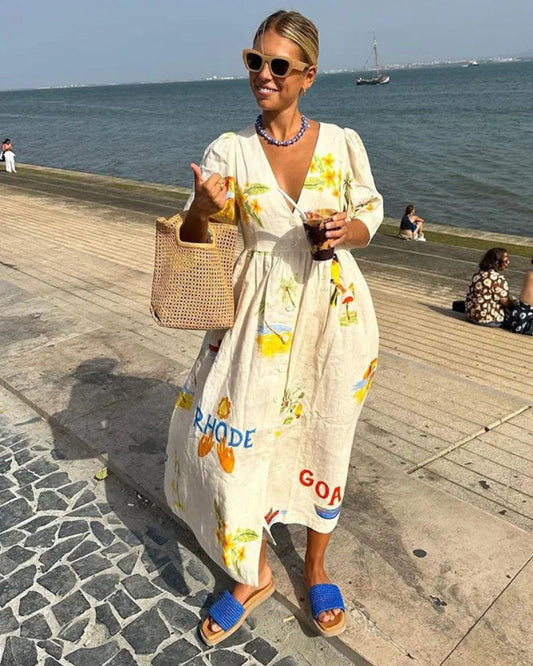 ANNI – Robe en Lin Imprimée