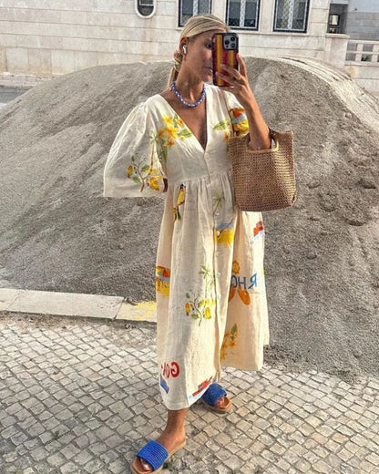 ANNI – Robe en Lin Imprimée