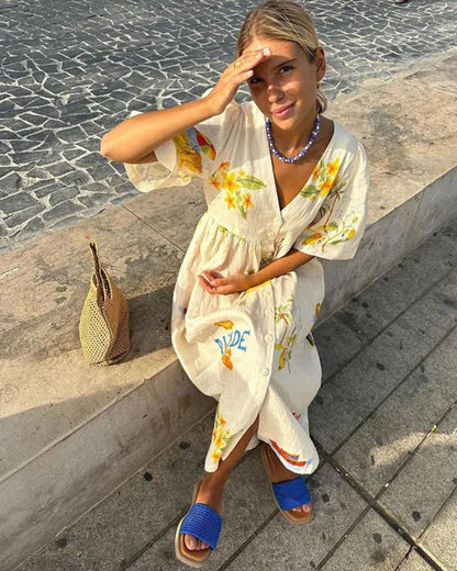 ANNI – Robe en Lin Imprimée