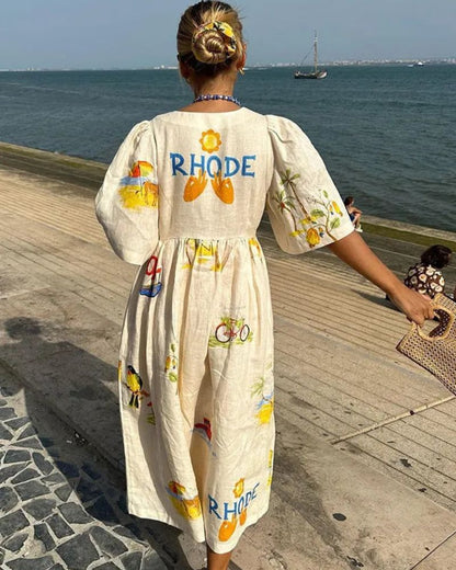 ANNI – Robe en Lin Imprimée