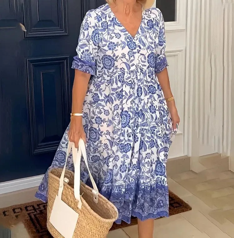 Robe fleurie Astrid® avec un élégant col en V