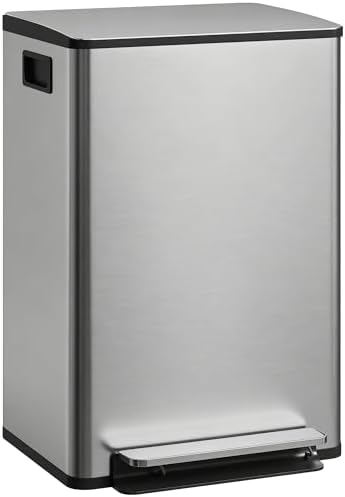 HOMCOM Poubelle Cuisine 50L, Acier Inoxydable, Couvercle Doux, Anti-Odeurs