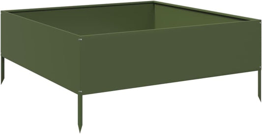 Lit surélevé de Jardin - Acier Durable - Vert Olive 100x100x25 cm
