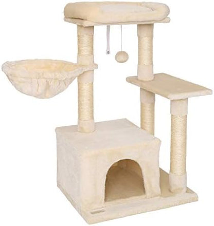 Arbre à Chat avec Hamac et Balle en Peluche, 85 cm, Beige