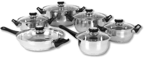 Batterie de Cuisine 12 Pièces en Acier Inoxydable, Compatible Induction, Couvercles en Verre