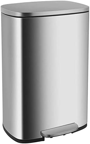 FDW Poubelle Cuisine 50L, Poubelle à Pédale en Métal, Fermeture en Douceur, Argent
