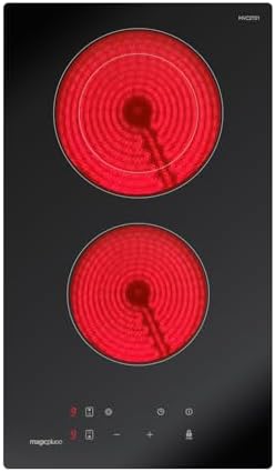 Plaque Vitrocéramique 2 Feux Induction, 29,5cm, Rouge, 9 Niveaux de Puissance