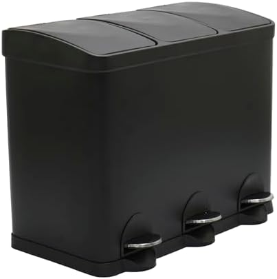 Amig Poubelle Triple avec Pédales, 45L, 3 Compartiments Amovibles, Noir Mat