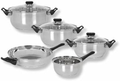 Batterie de Cuisine à Induction 8 Pièces en Acier Inoxydable avec Couvercles en Verre
