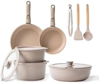 Batterie de Cuisine Induction 14 Pièces Antiadhésive, Marron