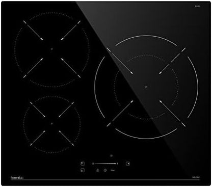 Table de Cuisson à Induction 3 Feux, 7400W, Verre Noir