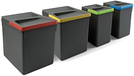 Emuca Poubelles de Tri pour Tiroir de Cuisine, Modèle Recycle, 2x15L + 2x7L, Plastique Gris Anthracite